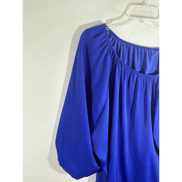Jennifer Lopez Cobalt Blue Balloon Sleeve Wedge Flowy Silky Feel Blouse Woman XL - Picture 3 of 7